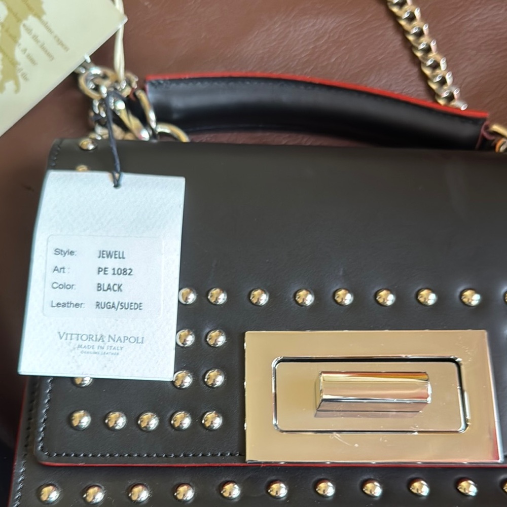 JEWELL Black Leather Studded Shoulder Bag